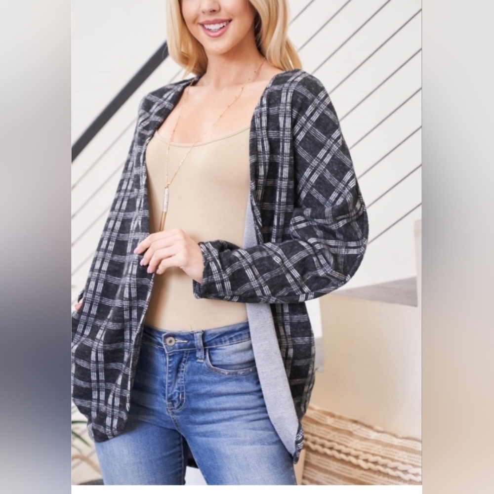 Plaid cardigan with pockets - Picture 3 of 5